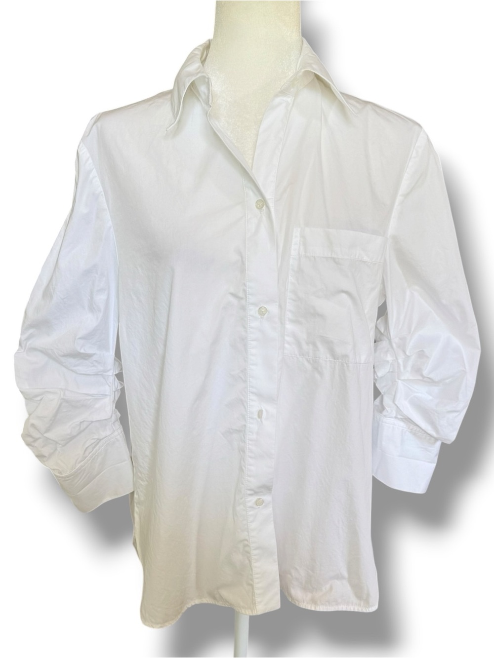 TWP White Cotton Poplin Oversized Shirred Sleeve Buttondown Shirt XS/S